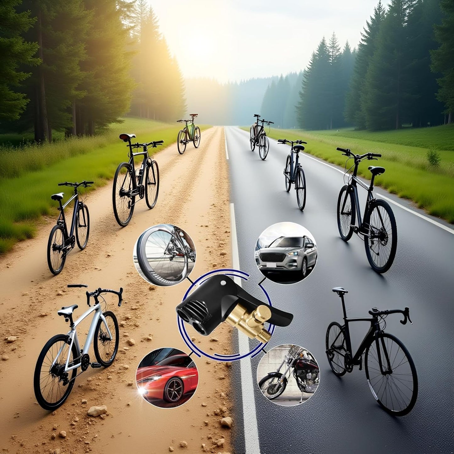 Skiennix Dual-Use Bike Valve Adapter - Presta Valve Pump Connector for Road & Mountain Bikes, Black Aluminum Alloy