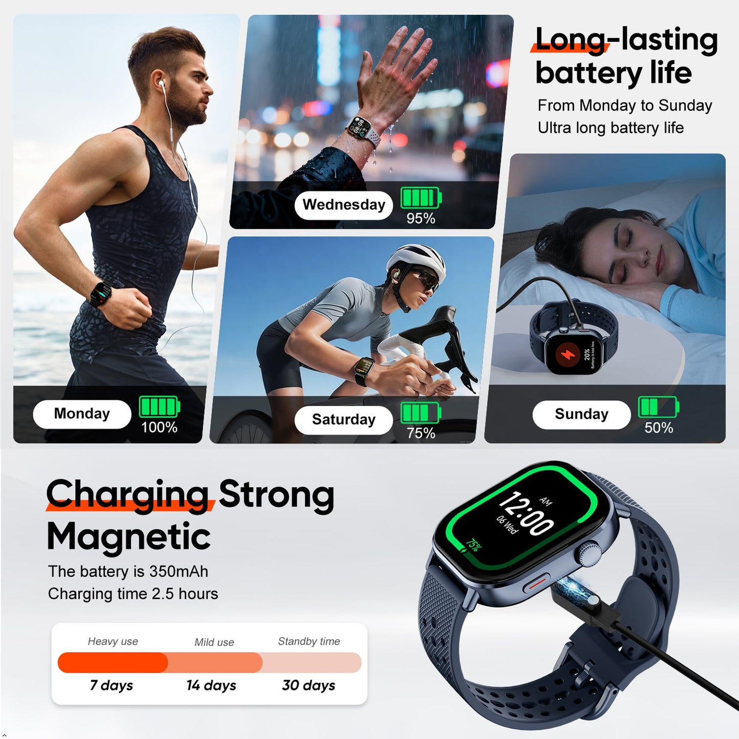 moutarlier 2026 Distance & Pace GPS Running Watch for Runners - Call & Text, AMOLED Large Screen, 50m Waterproof Swimming, Calorie & Step Counter, 2 Bands, Long Battery, for Seniors Men Women（Blue）