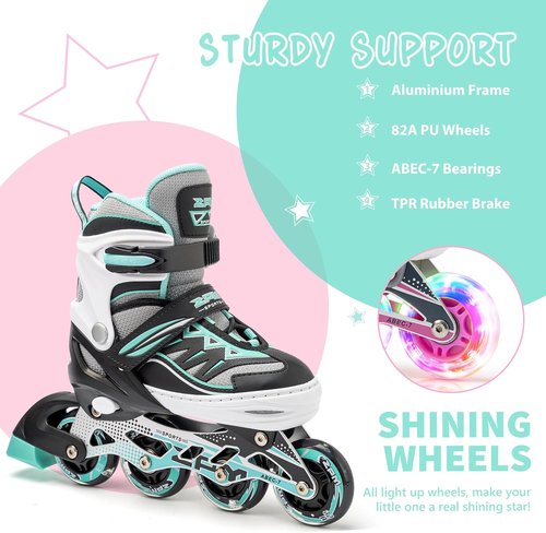 2PM SPORTS Cytia Pink Girls Inline Skates - Adjustable Light-Up Wheels for Fun Beginner Roller Skating