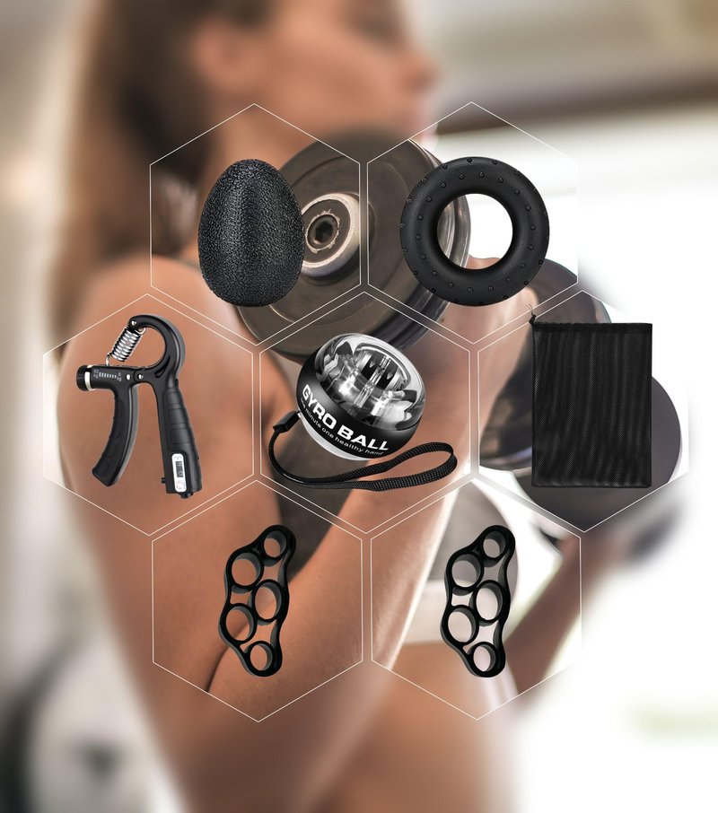 Qishangnana Hand Grip Strengthener Workout Kit (8 Pack) Forearm Grip Adjustable Resistance Hand Gripper, Finger Stretcher, Gyro Ball，Finger Exerciser, Grip Ring