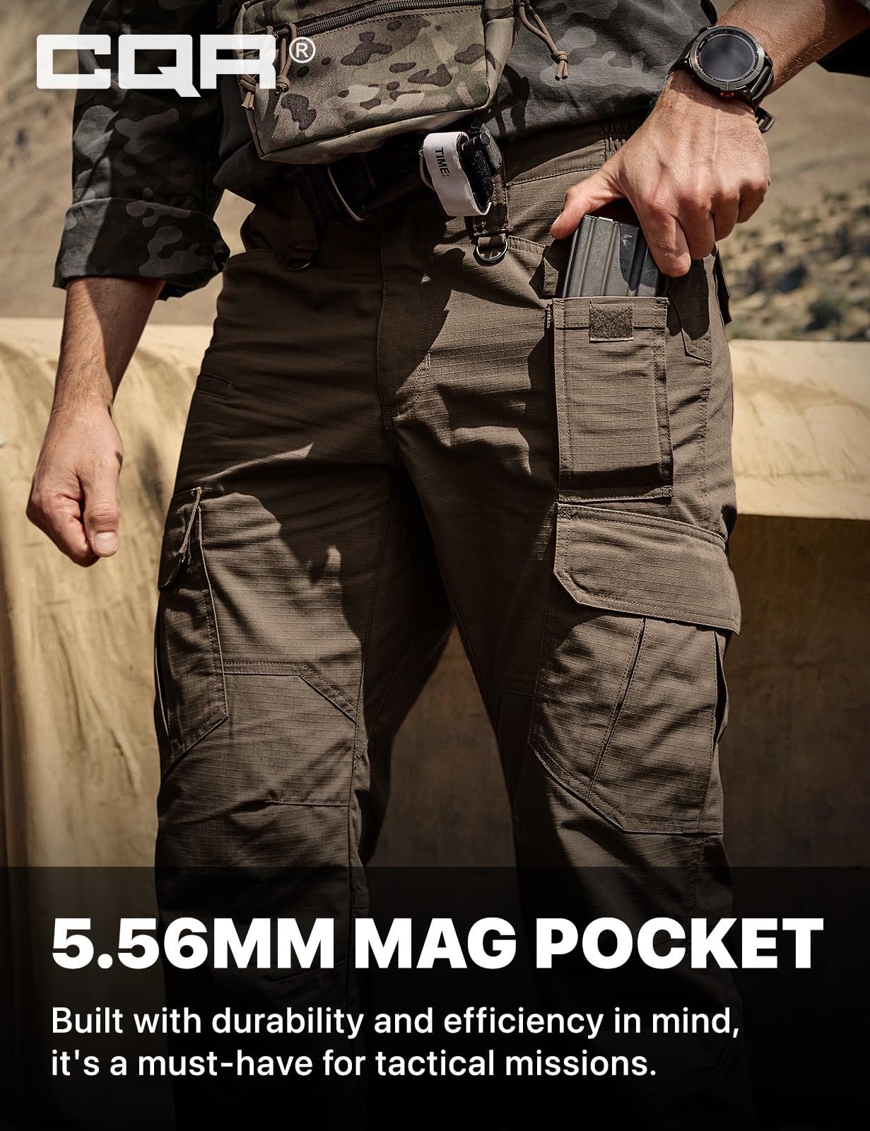 CQR Men's Tactical Pants, Water Resistant Ripstop Cargo Pants, Lightweight EDC Work Hiking Pants, Outdoor Apparel, Duratex Mag Pocket Tundra, 44W x 30L