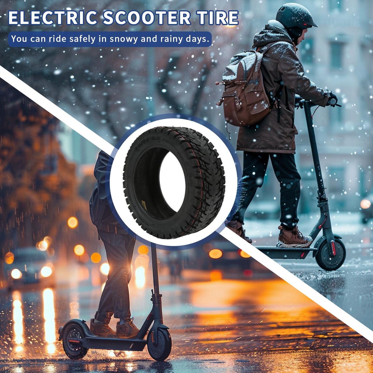 Electric Scooter Tire for Scooter with 90/65-6.5 Outer Tube Scooter Vacuum Tyre Rubber Thickened Anti Slip Explosion Proof 11 Inch Electric Scooter Tubeless Tire