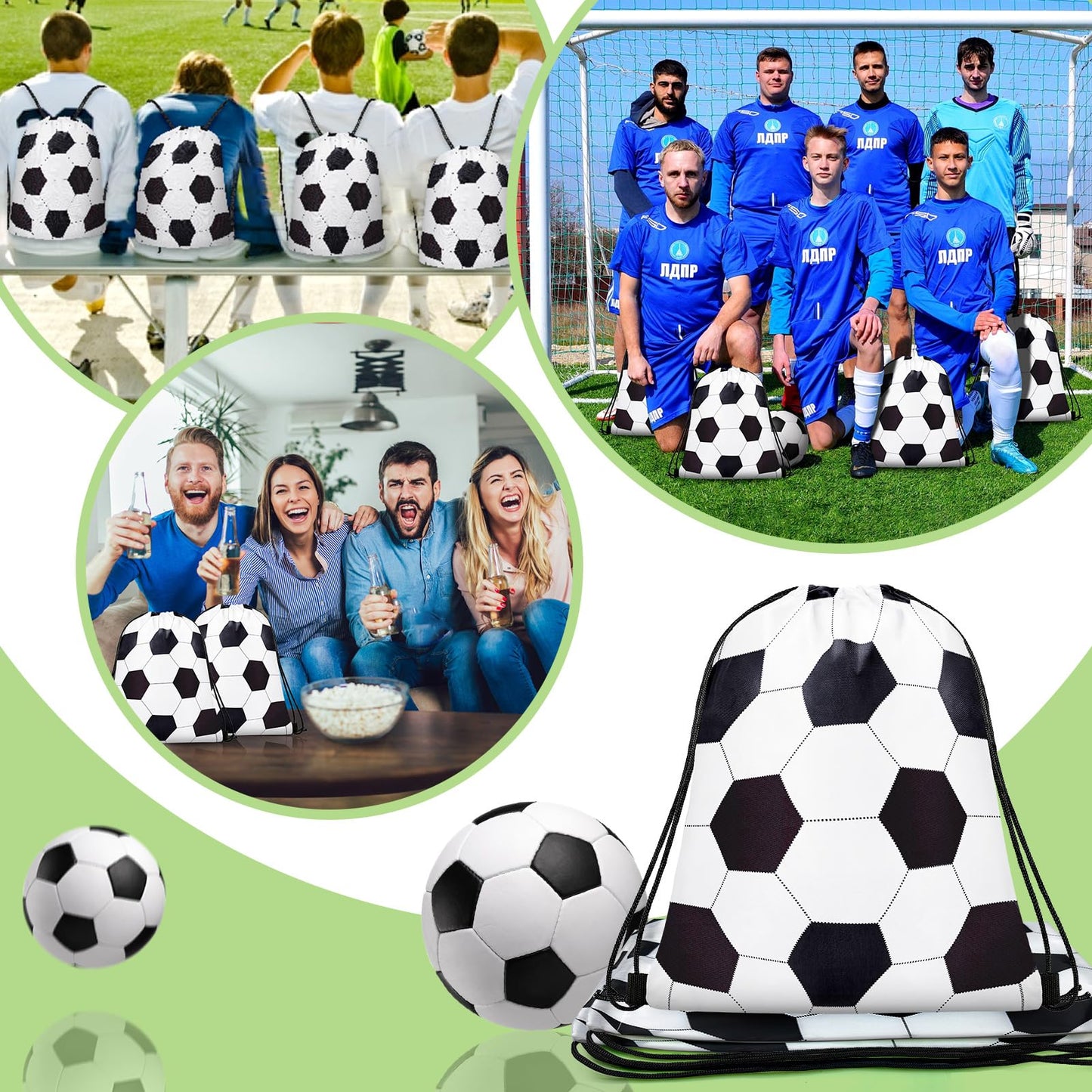 Grneric 14 Pcs Soccer Drawstring Bags Party Favor Goodie Bags Cinch Bag Sackpack for Sports Teams Birthday Supplies(Soccer)