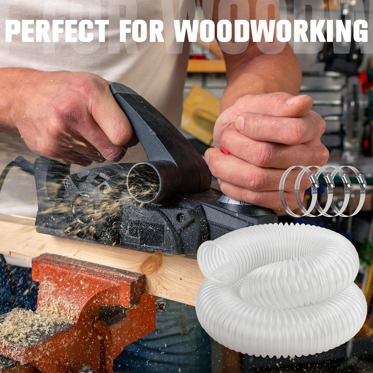 ODDMUCK 4" x 10' PVC Dust Collection Hose Clear Flexible Fume Debris Vacuum Collection Hose with 4 Clamps for Woodworking Dust Collection Systems