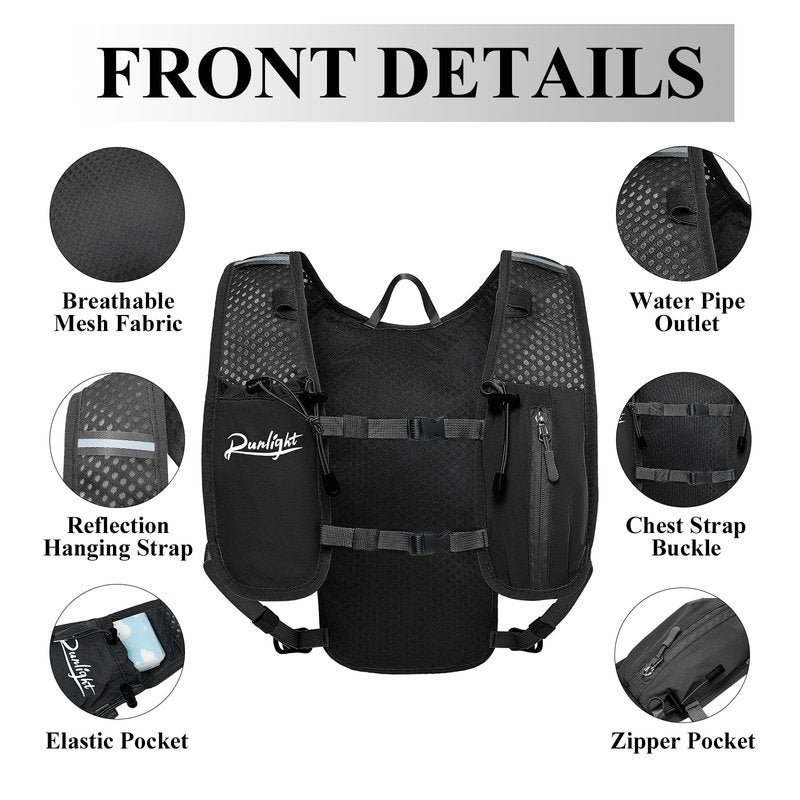 Running Vest for Women Men,Adjustable Chest Straps Runnings Hydration Vest with 1.5L Water Bladder,Lightweight Breathable Reflective Runnings Vest for Trail Running Hiking Black