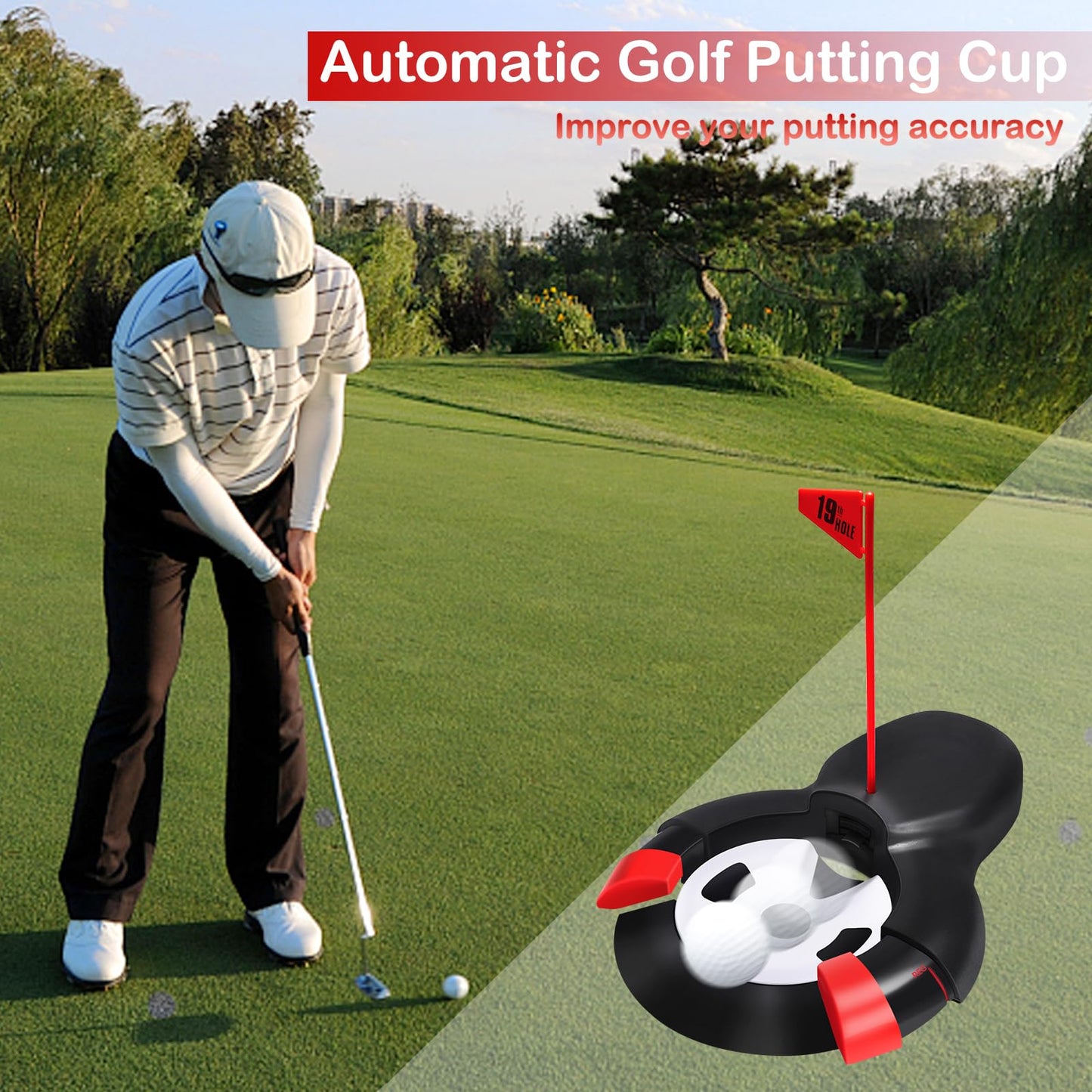 Shu-Ran Golf Automatic Putting Ball Return Cup ，Putting Practice Automatic Putting Machine，Golf Cup Training Aid, Putting Returner for Indoor Outdoor Office Practic Golf Training Aids