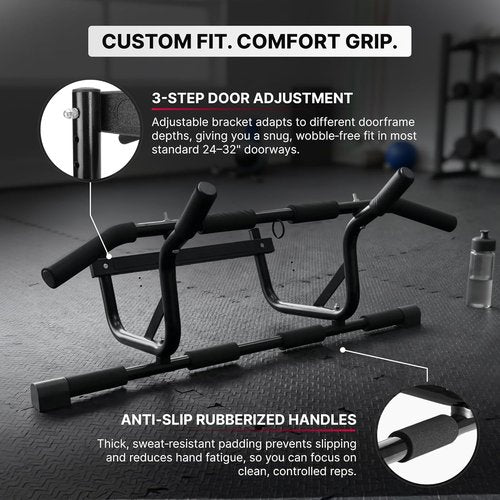DMoose Fitness Pull Up Bar - 250 Lbs Capacity, No Screwing, Multi Padded Grips | Doorway Chin Up Bar