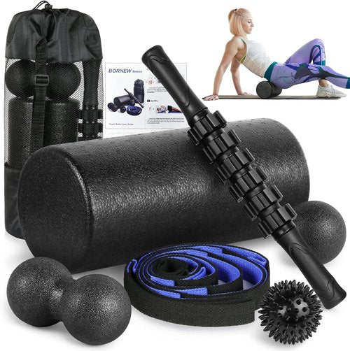 Foam Roller Set - High Density Muscle Roller & Stretching Strap for Deep Tissue Therapy | 2 Foot Fasciitis Ball