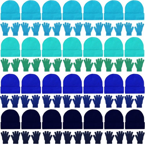 Kenning 56 Pcs Winter Beanies and Gloves Combo Kit Include 28 Pair Winter Gloves 28 Pcs Knitted Beanies Unisex Hats for Adult (Dark Colors)