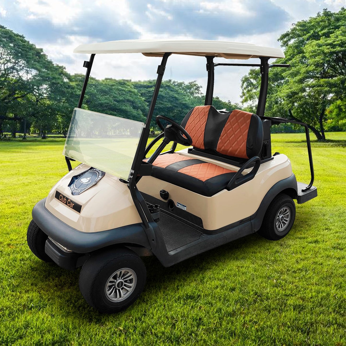 AOOTOOLINK Golf Cart Diamond Seat Covers Kit, Fit for Club Car Precedent OEM Standard Front Seat Cushion, Golf Cart Vinyl Seat Cover, No Nails Required