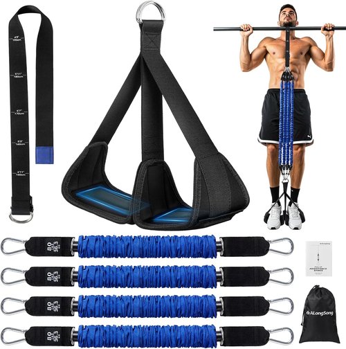 **ALongSong Pull Up Assistance Bands - Upgraded Heavy Duty Resistance Bands with Foot Support Pedal | 80Lbs Adjustable Weight for Home Gym Strength Training**