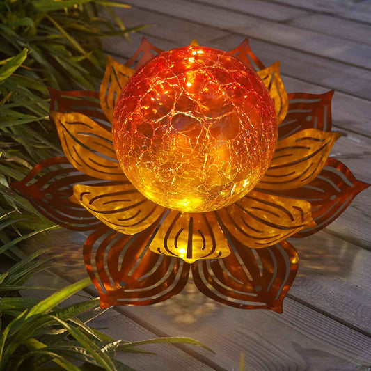 Lotus Flower Lamp Solar Garden Lights Yard Art Gardening Gifts for Women Waterproof Led Metal Flower Lights for Patio Porch Pathway Lawn Pond Outdoor Decorations