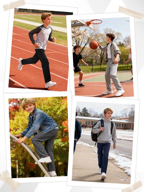 Aocku 4 Pack Boys Sweatpants Boys Athletic Joggers Pants Kids Youth Open Bottom Pants with Pockets Drawstring