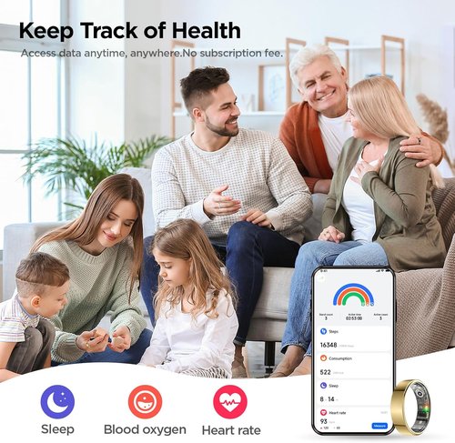 BENIO Gen 2 Smart Ring - Fitness Tracker with Step, Sleep, Blood Oxygen & Heart Rate Monitor | 5ATM Waterproof, Size 8.5, Gold