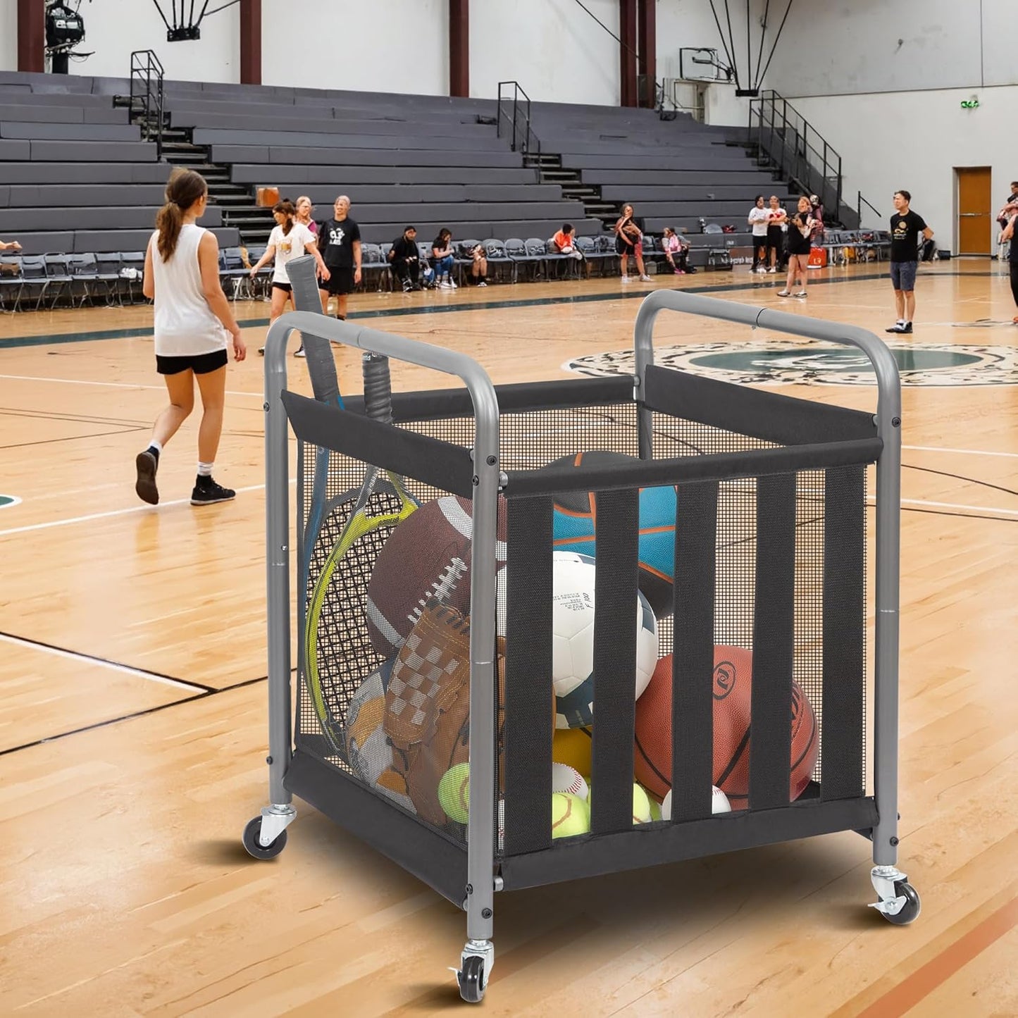 Storage Maniac Ball Storage Bin - Rolling Sports Ball Cart for Garage & Gym | Metal Organizer for Indoor & Outdoor Equipment