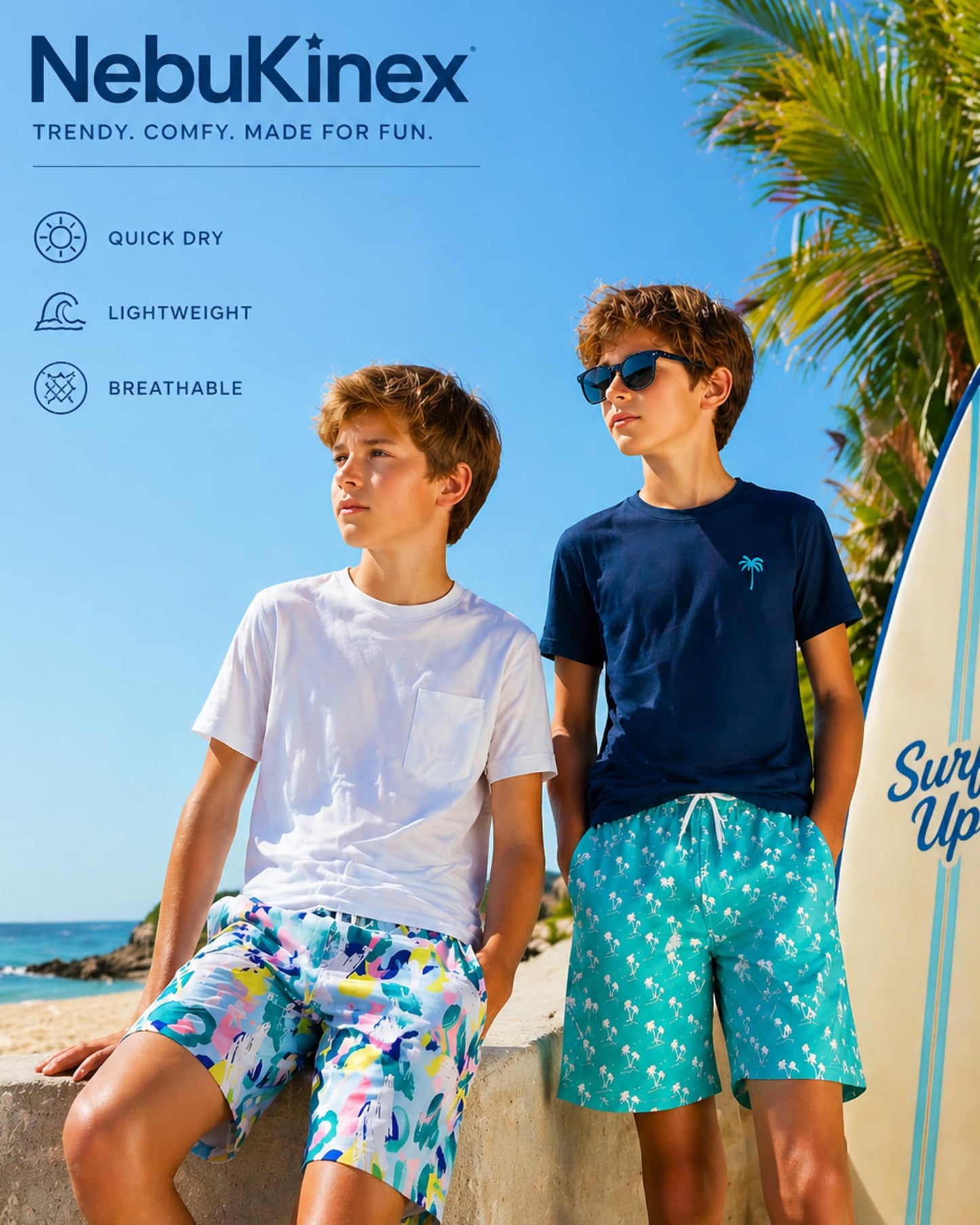 NebuKinex 2 Pack Boys Swim Trunks with Compression Liner Kids Youth Swim Shorts Quick Dry Bathing Suit Swimwear Beach Shorts 14-16