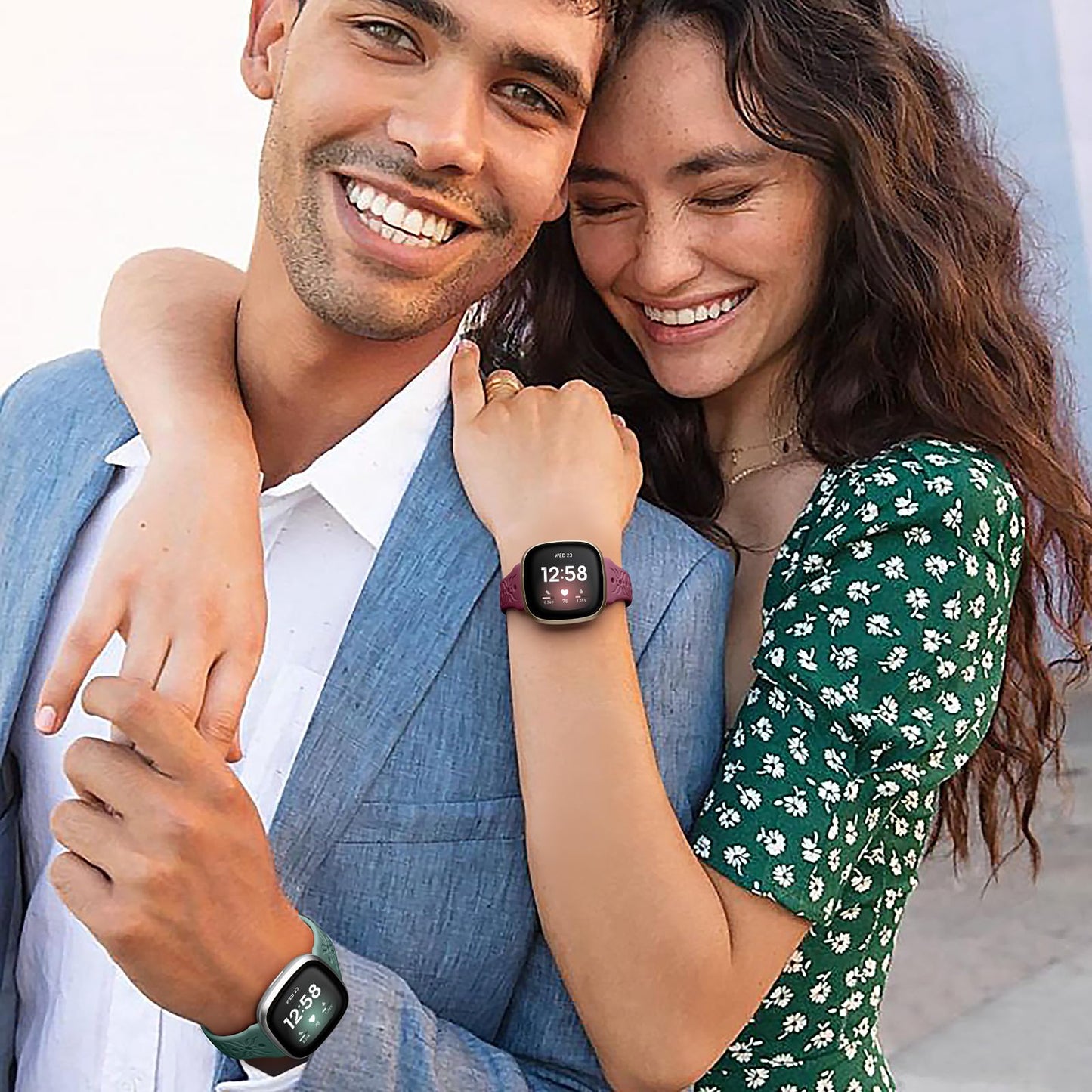 Maledan Engraved Pattern Band Compatible With Fitbit Sense/Versa 3/4 and Sense 2, Breathable Sport Strap Bracelet Wrist Band for Men and Women