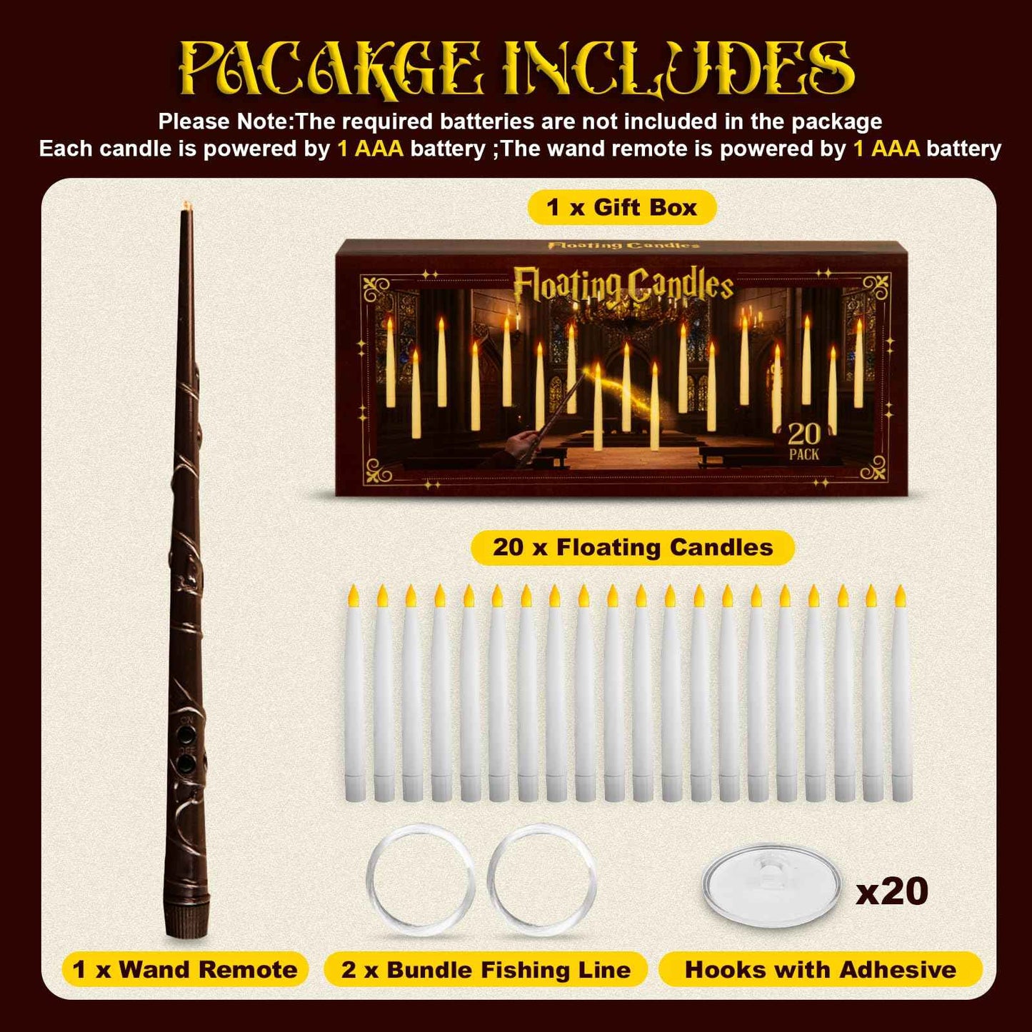 Halloween Decorations - Floating Candles with Wand - 20 Pcs Magic Hanging Flameless Floating LED Candles with Wand Remote - Decor for Indoor Outdoor Home Room Theme Party Birthday Gift