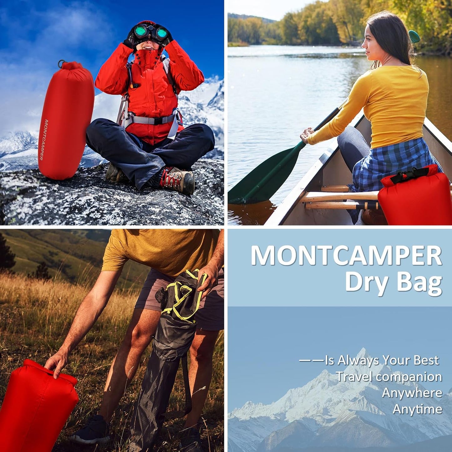 Waterproof Dry Bag 3-Pack | 5L, 10L, 20L - Lightweight 30D Nylon Roll Top Sacks for Kayaking, Camping & Fishing (Red)