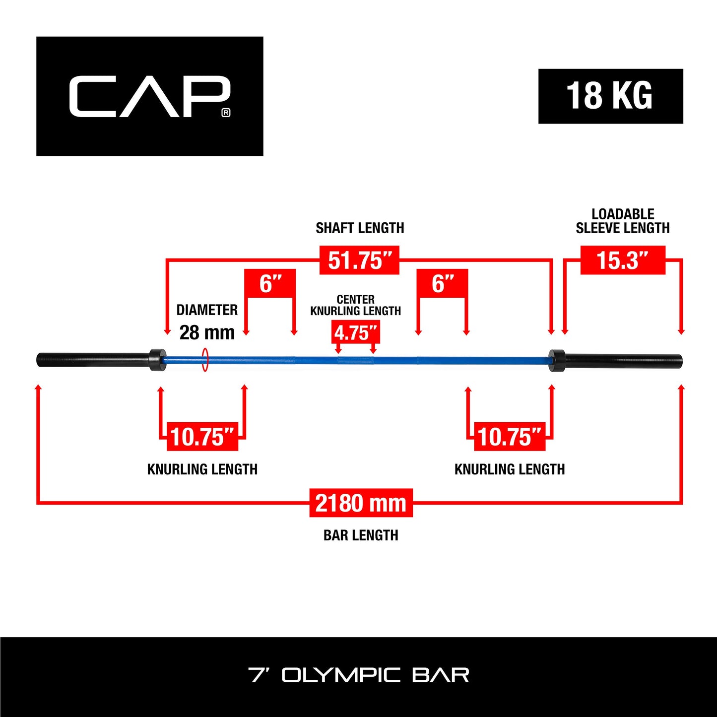 CAP Barbell ECO 7-Foot Olympic Bar, Blue