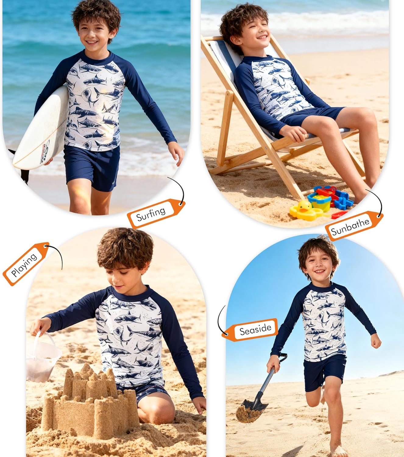 UNIFACO Long Sleeve Rash Guard Swim Shirt - Premium UPF 50+ Sun Protection for Boys Ages 1-8