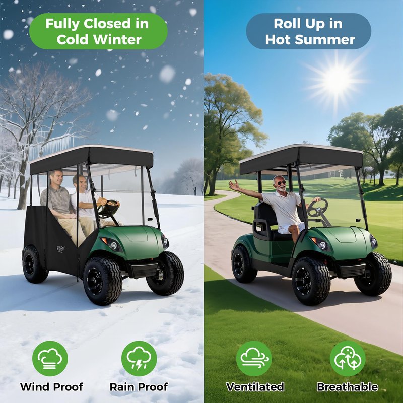 10L0L 3-Sided Track Style Golf Cart Enclosure fit 2 Passenger Yamaha G29, 600D Oxford Cloth Rain Shelter Cover with Aluminum Pre-Drilled Track,3 Sides Roll Up,Waterproof and UV Protection(Black)