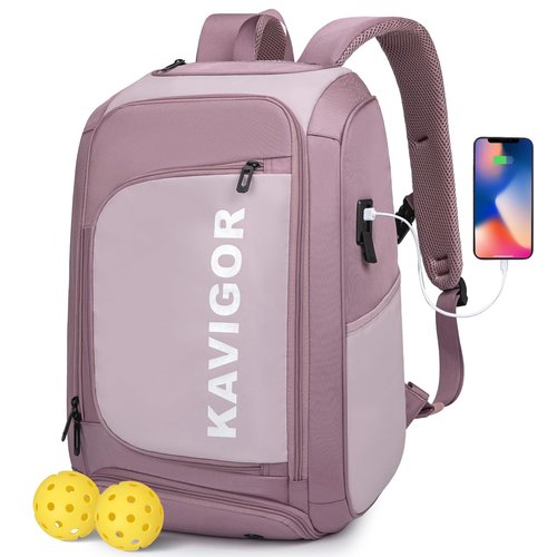 KAVIGOR Pickleball Bag, Large Pickleball Backpack Holds 4 to 6 Paddles, Shoes Compartment & Wet/Dry Pocket (9 Pockets), Charge Port