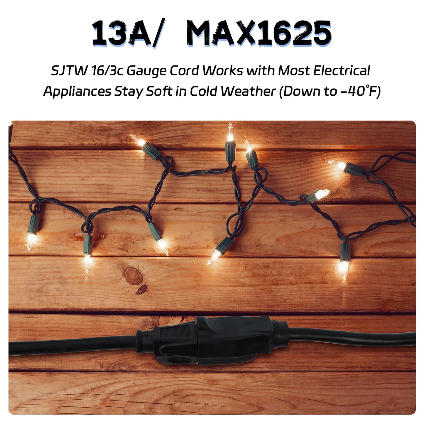 HeyYance Heavy Duty Outdoor Extension Cord Waterproof - 15 Ft Extension Cords with 3 Prong Grounded Plug, 16/3 SJTW 13A 1625W Black Extension Cable for Lawn, Garden, Appliances, Lights