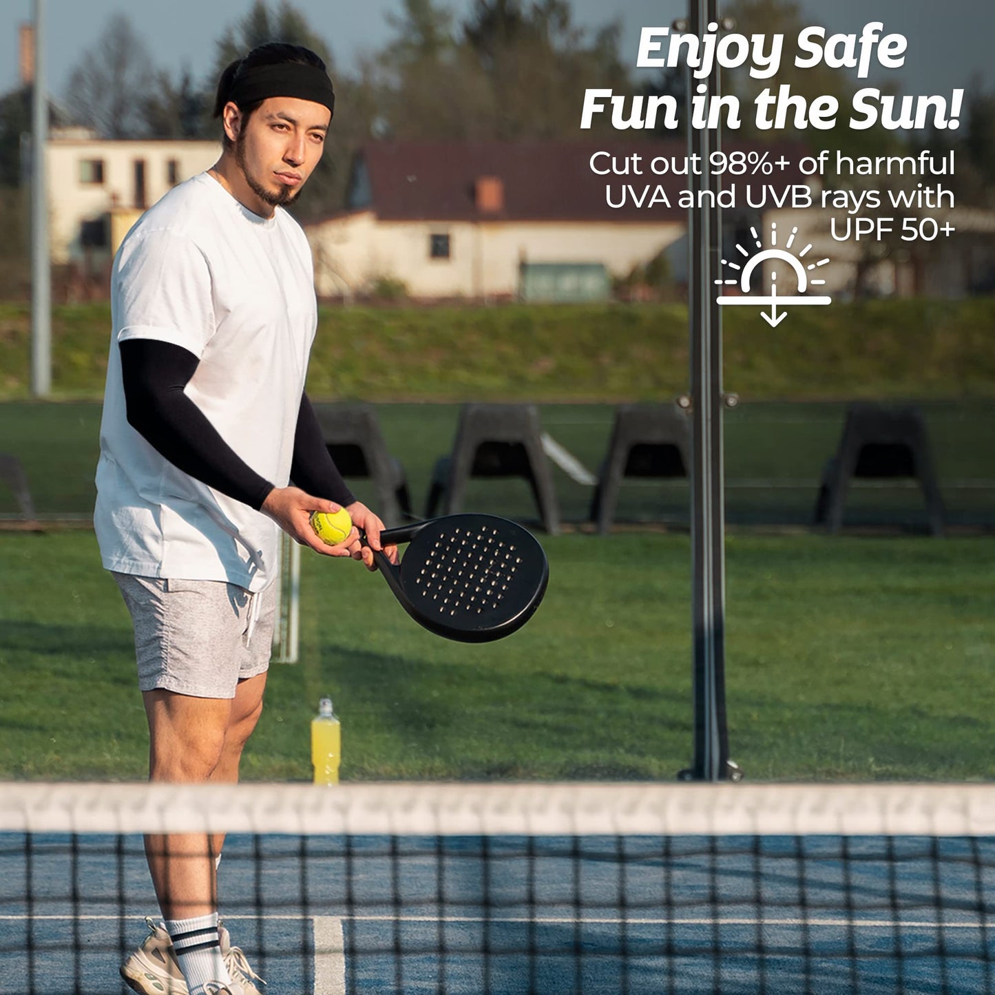 KUHNMARVIN 2Pairs Arm Sleeves for Men Sun Protection Tattoo Cover-Up Volleyball Arm Sleeves Softball Pickleball Women Compression Arm Sleeves Robin Egg Blue