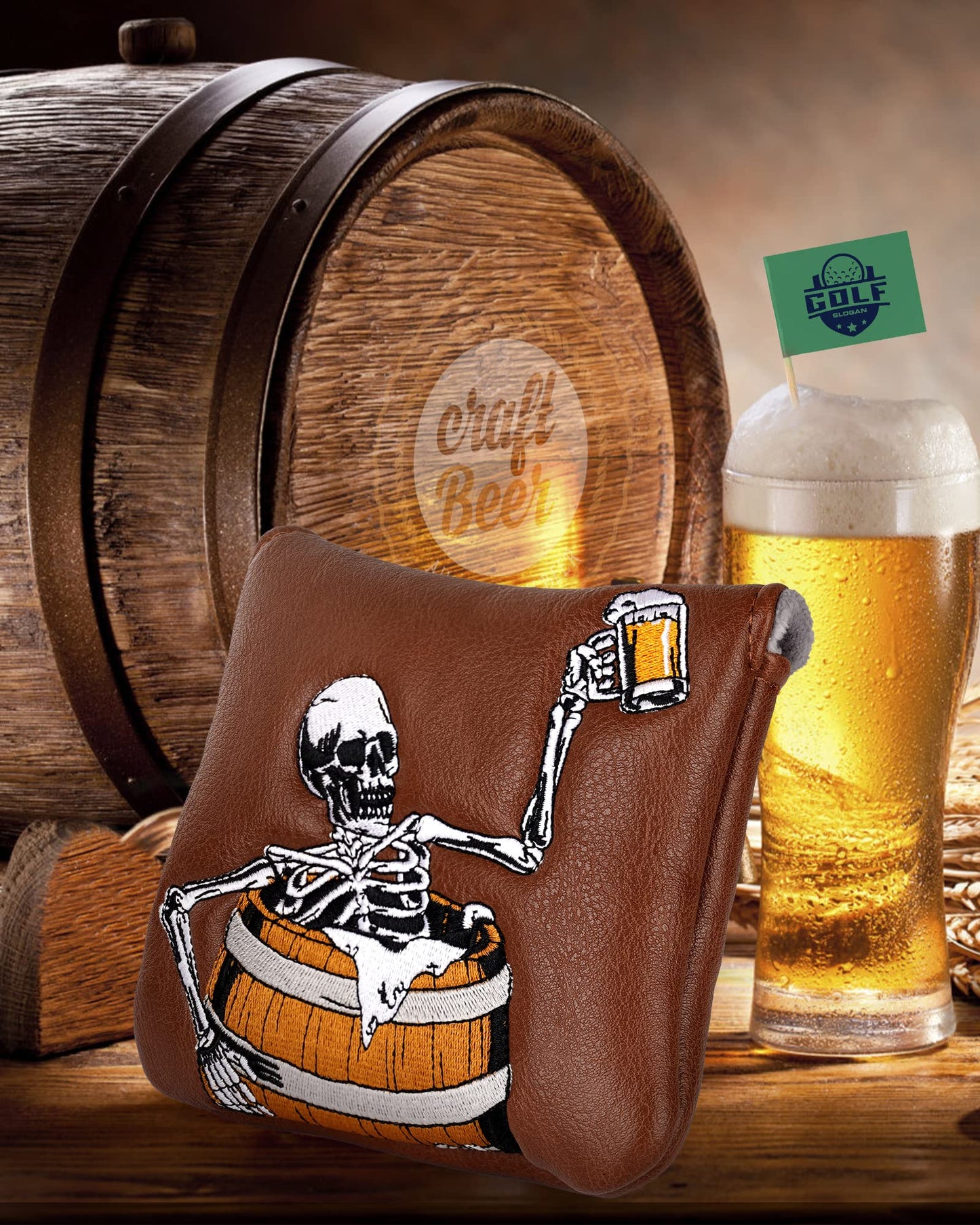 Big Teeth Golf Putter Cover,Mallet Putter Headcover,Mallet Putter Golf Head Covers for Scotty Cameron Odyssey Taylormade Spider Putters (Skull Beer)