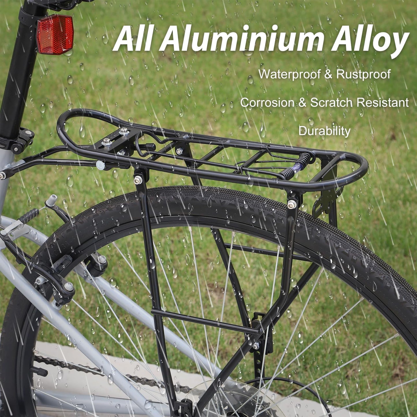 Rear Bike Rack Bike Cargo Racks Lightweight Alloy Aluminium 55LB Load Bearing Capacity Cargo Rack for Bike for Mountain Bike Road Bicycle Rear Rack, Height Adjustable Bicycle Rack 24"-28" Bike, Black