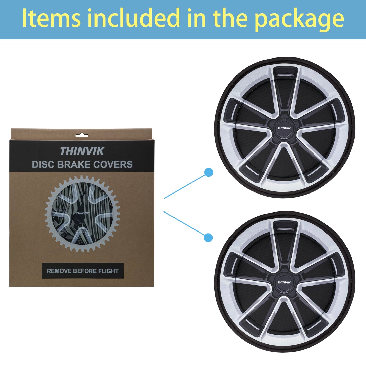 Thinvik Bike Disc Brake Cover, Washable Neoprene Protective Covers for Bicycle Disc Brakes 2 Set, Diameter: 32.5cm/12.79inch