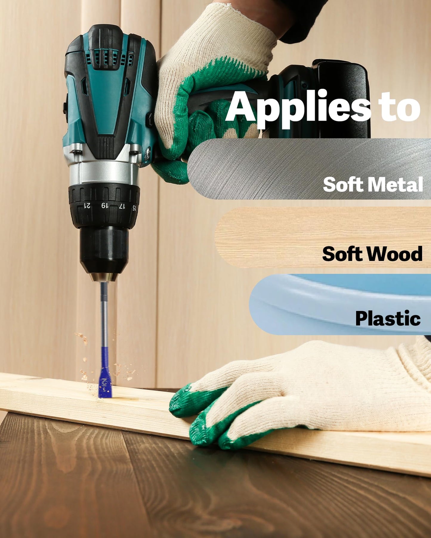 Wisechain 5/8" x 16" Long Wood Spade Drill Bit, Self-Feeding Flat Drill Bit with Blue Coating for Deep Drilling in Wood, Carpentry, and DIY Projects