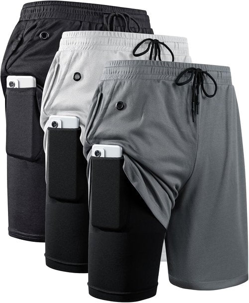 JWJ Men's 2-In-1 Workout Running Shorts - Lightweight Athletic Gym Shorts with Compression Liner | 7 Inch
