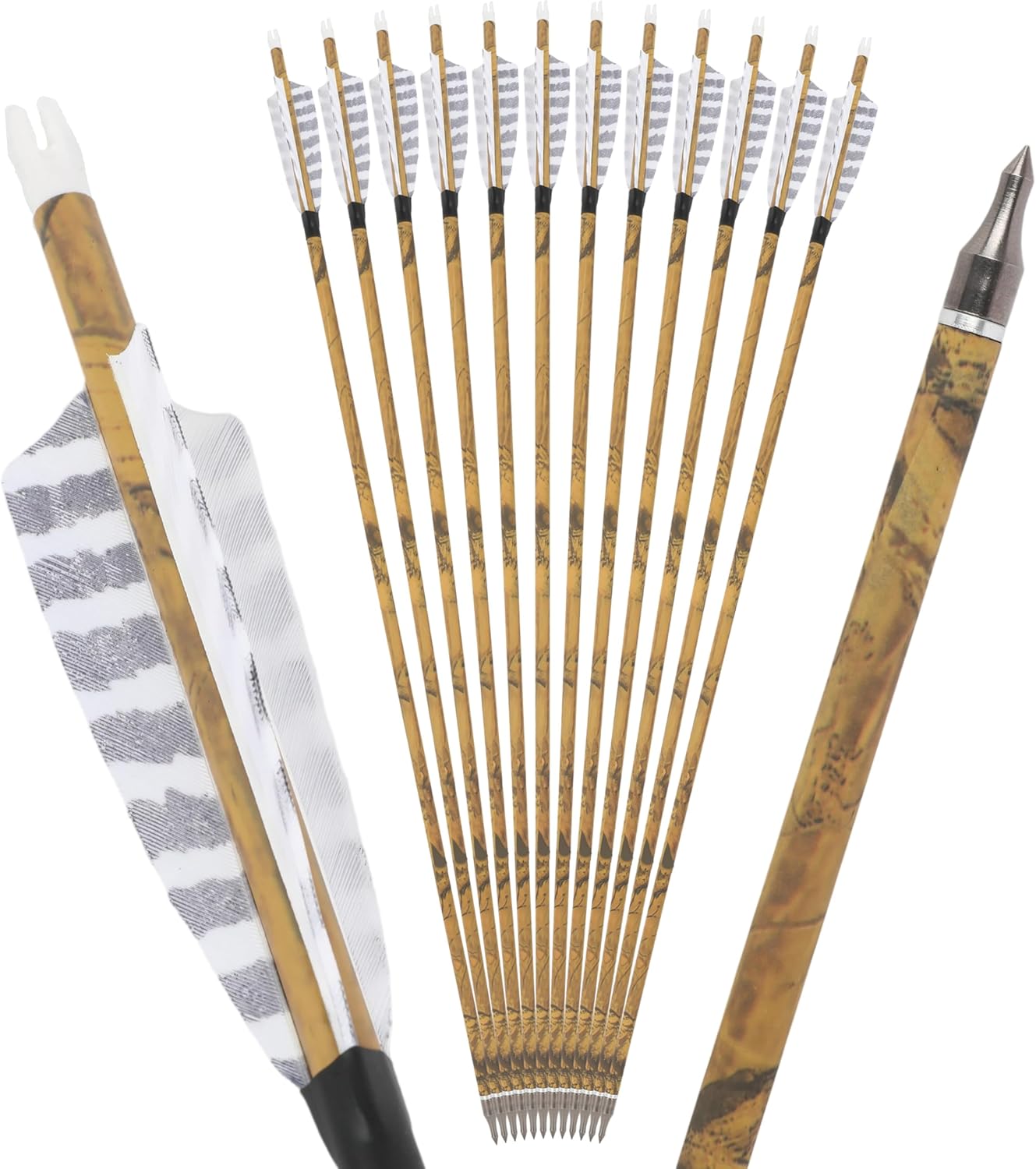 ZSHJGJR Carbon Hunting Arrows - 30” with 4” Turkey Feathers & Removable Tips | 500 Spine for All Bows (6/12 Pcs)