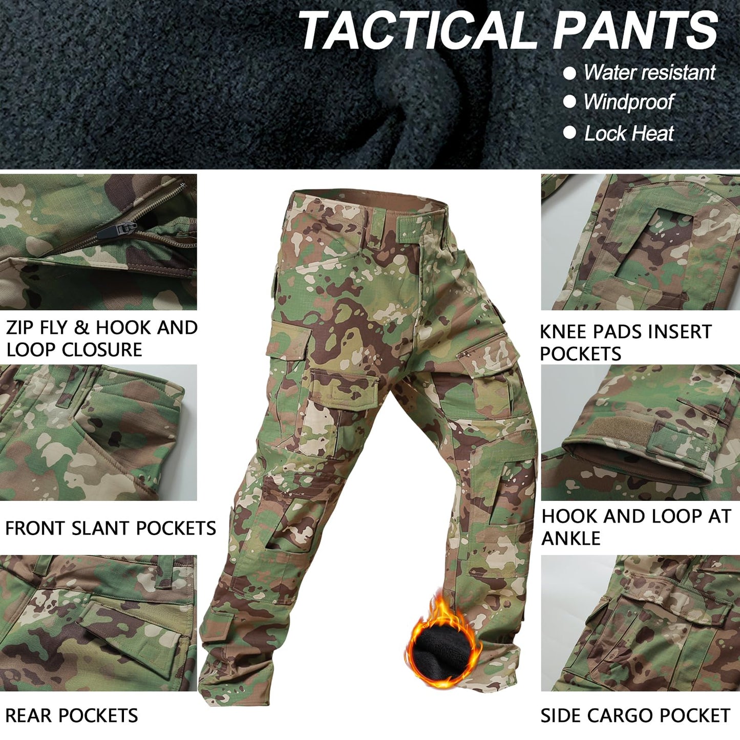 OCANXUE Men's Fleece Lined Tactical Pants DQ Camo 34