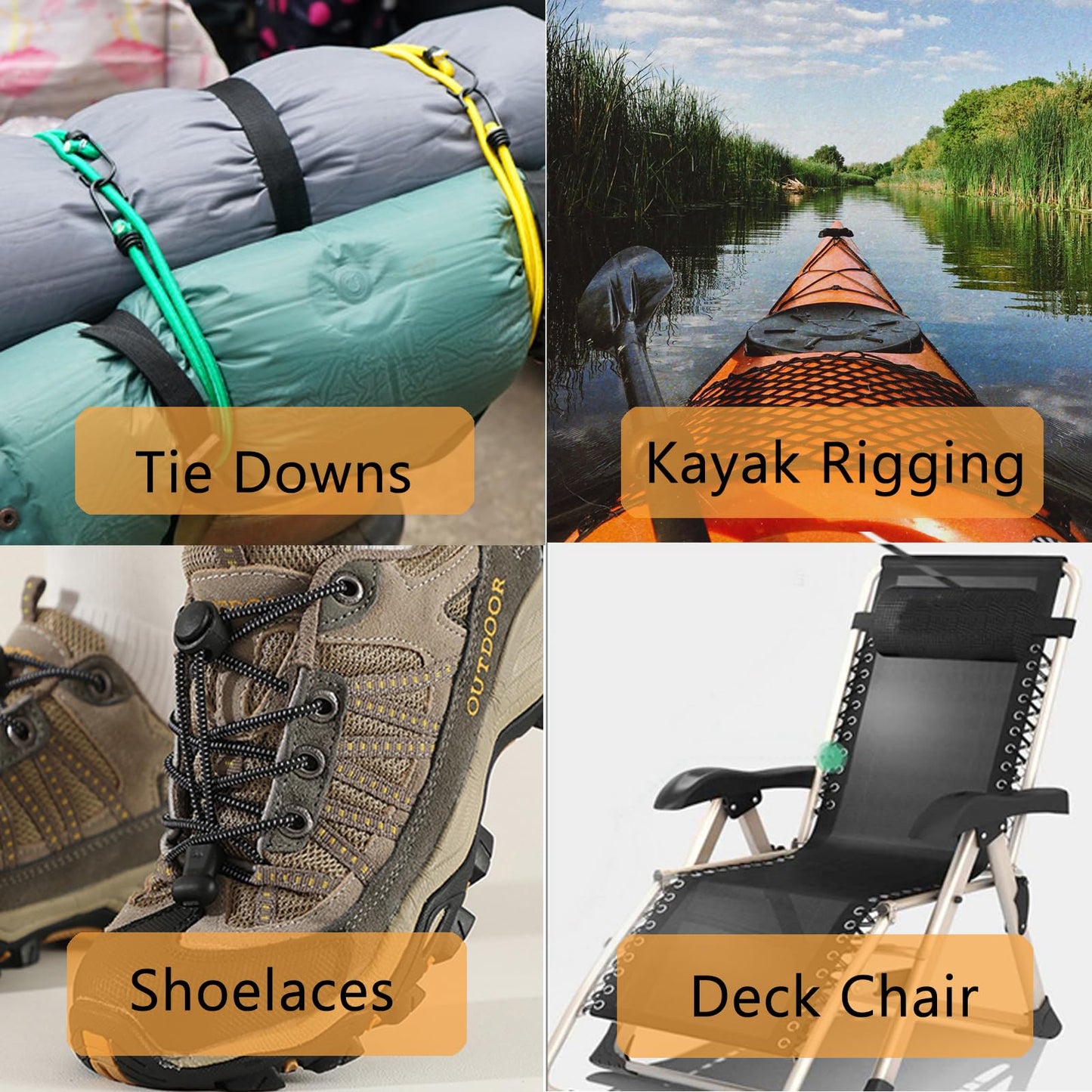 LUYADIN 1/4" x 32' Marine Grade Bungee Cord Elastic Shock Cord, Kayak Stretch String Rope, Heavy Duty Bungee Shock Cords for Repairing Tent Poles, DIY, Tie Downs (Black)