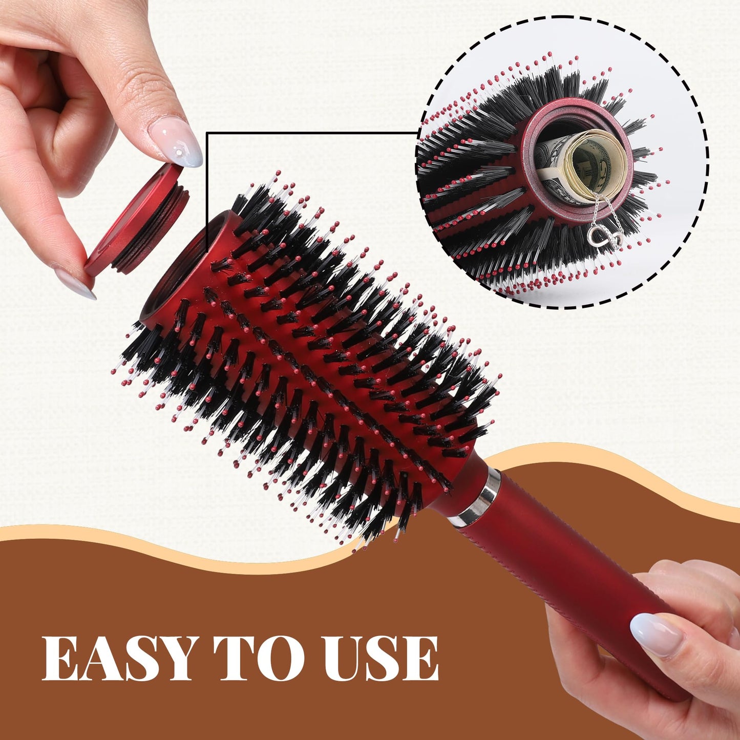 Meejune Hair Brush with Hidden Storage - Diversion Safe for Jewelry, Cash & Valuables - Comb Cash Holder for Home & Vacation Use (Red)