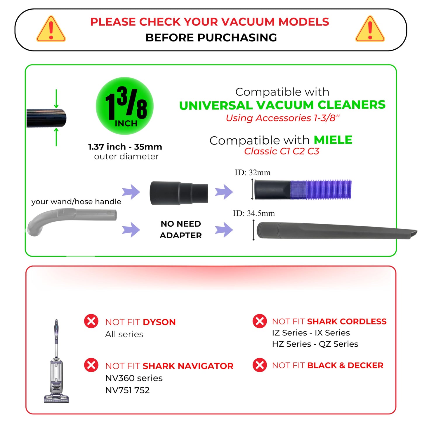 Dryer Vent Cleaner Kit with Extra-Long Flexible Crevice Tool for Shark Navigator NV350 Rocket HV300 HV301 HV322 HV371 HV372 Stratos AZ3002 Rotator NV500 NV501 (Replacement Vacuum Attachments)