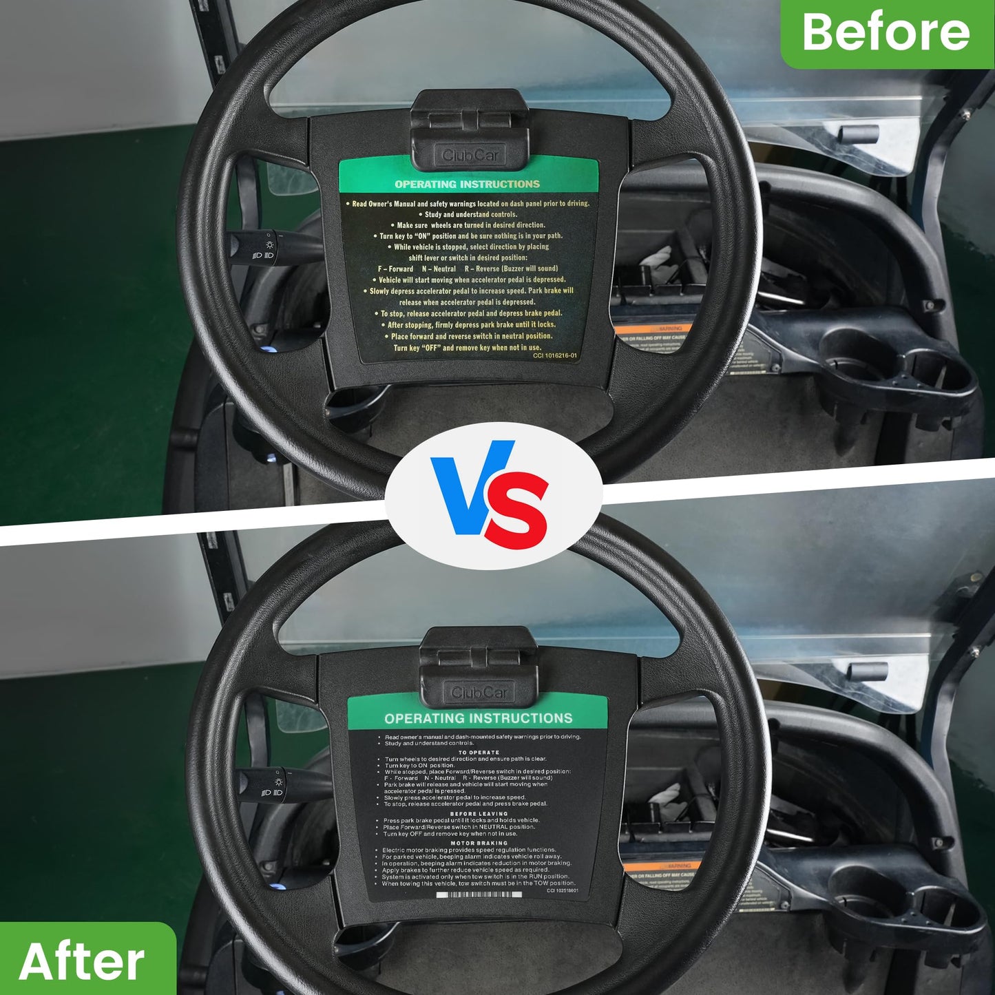 10L0L Golf Cart Steering Wheel Stickers & Dashboard Sticker Kit for Club Car Precedent Electric (2004-2011 & 2012-up) OEM 102518001/101621601 / 103783001/101960601