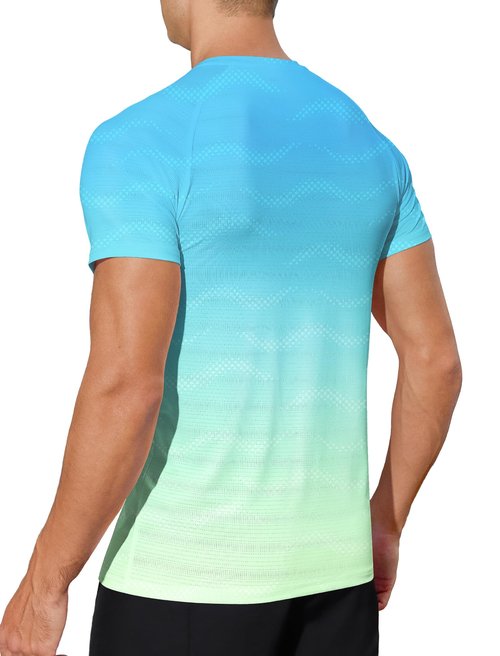 APTRO Mens Dry Fit Workout Shirts Quick Dry Gym T Shirts for Men Athletic Running Training Top Tee Moisture Wicking Lightweight Activewear - Light Blue-Green - L