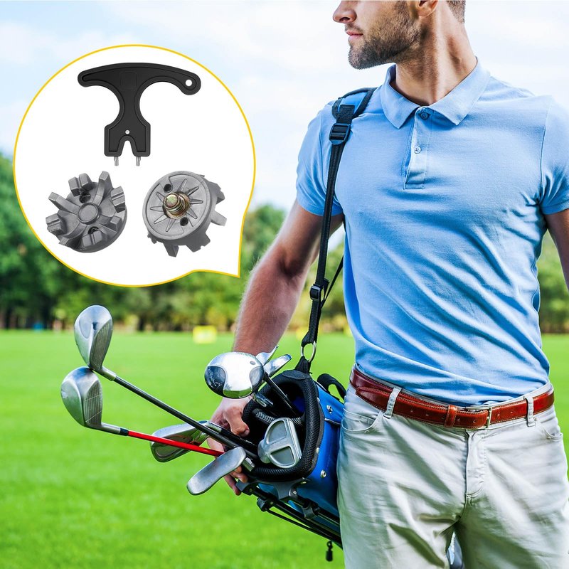 Cozypower 51 Pcs Golf Cleats Set 50 Golf Shoe Spikes Replacements with 1 Cleats Spanner Metal Thread Screw 6 mm Dia for Cricket Shoe Player(Gray)