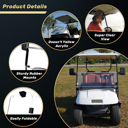 HANGKUNNEE Golf Cart Windshield EZGO TXT Windshield Fits 2014-Up EZGO TXT Golf Cart Prevent UV Ray and Foldable Clear EZ GO Windshield