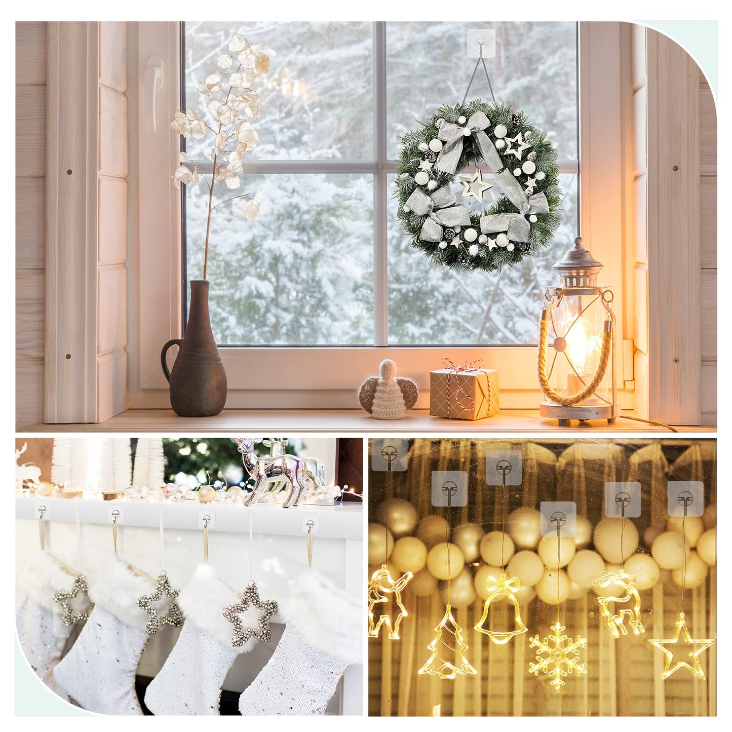 Lomrsiul Adhesive Wall Hooks for Hanging, Clear Removable Window Hooks 13 lb Stainless Steel Stick on Hooks Waterproof Self Adhesive Hooks for Shower Door Ceiling Kitchen Cabinet 24 Pack