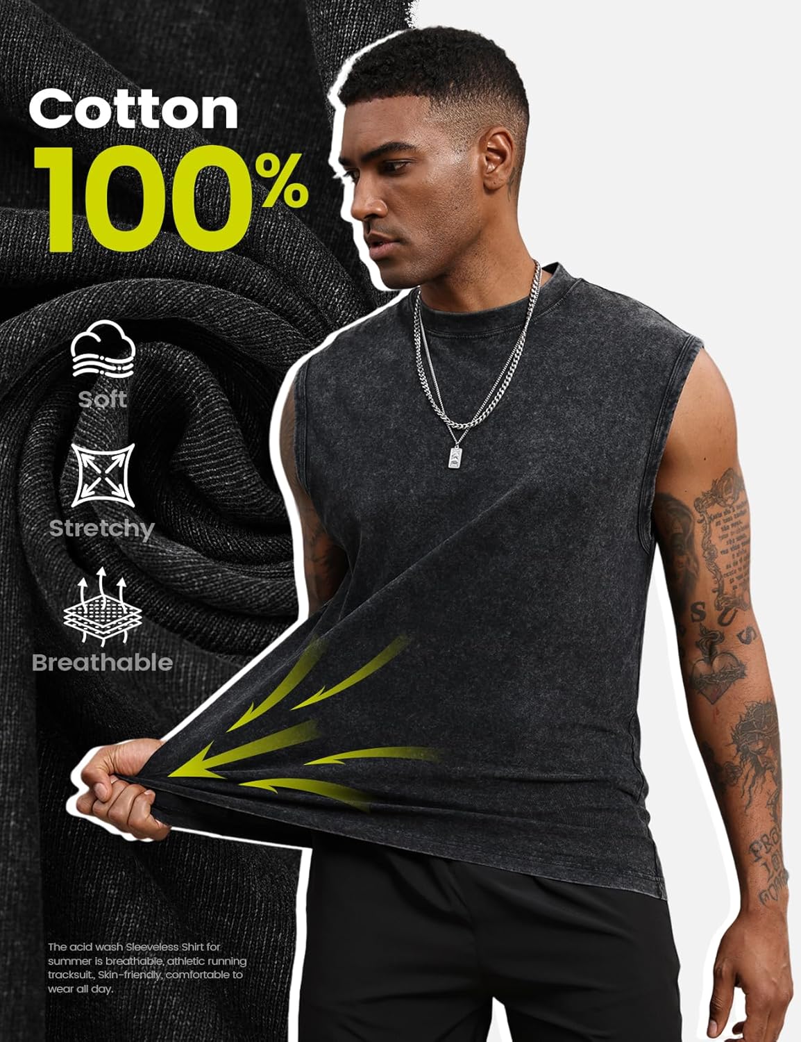 Yimoon Men's Tank Tops - Acid Wash Cotton Sleeveless Workout Tees | Loose Fit Gym Muscle Shirts