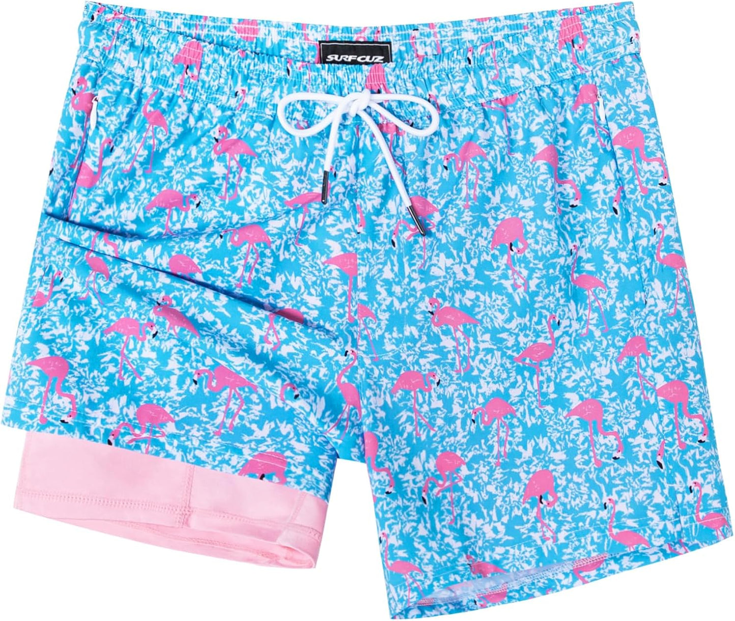 Surf Cuz Men's Swim Trunks - Quick Dry 5-Inch Bathing Suit with Compression Liner & Zipper Pockets
