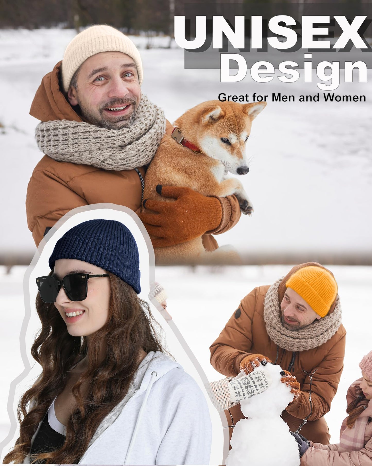 Simapu Short Wool Fisherman Beanie for Men Women, Fleece Lined Trawler Beanies Knit Cuffed Winter Warm Hat Womens Skull Cap, Navy Blue