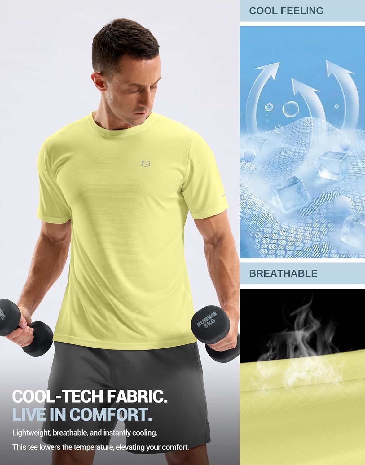 Skiennix Men's Breathable Workout T-Shirts - Lightweight Dry Fit UPF 50+ Cooling Tee for Running & Hiking