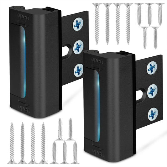 Home Security Door Reinforcement Lock, Upgraded Front Door Locks for Kids Safety Withstand 800 lbs, Child Proof Door Lock, Extra Door Lock from Inside Prevent Unauthorized Entry (2 Pack, Black)