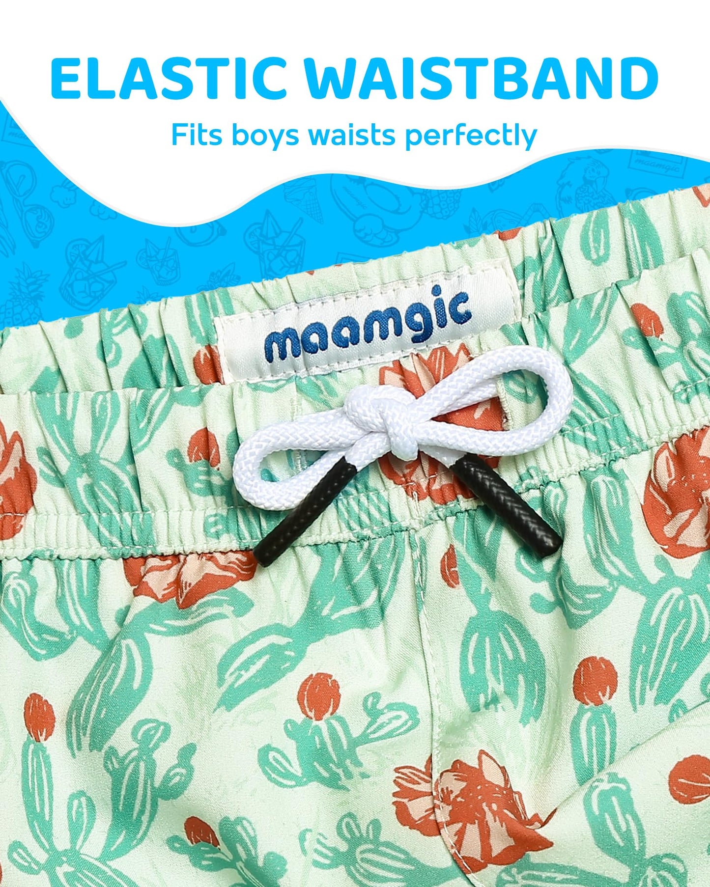 maamgic Boys Swim Trunks with Compression Liner 4-Way Stretch Quick Dry Swim Shorts Swimming Trunks Toddler Boy Cactus Flower Green 8 Years